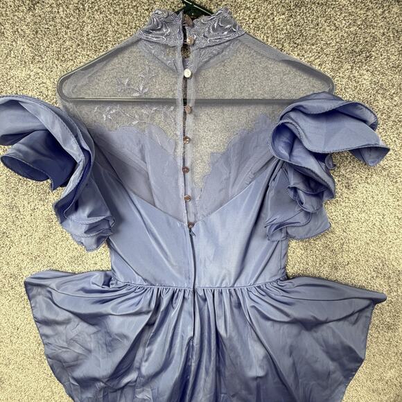 Vintage 80s Formal Dress 9/10 Ruffles Lace Peplum Evening Prom Bridesmaid Gown - Picture 11 of 14